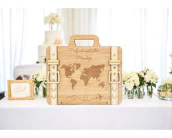 Huwelijkscadeau - Houten reiskoffer - Proficiat met jullie Huwelijk - NL - Just Married - Geldcadeau - Trouwen - Huwelijk - Hout - Origineel - Wedding - Geschenk - Love - Proficiat met jullie Huwelijk - Bruidspaar - Bruiloft - Vintage - Travel