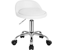 Hydraulische Zadel Kruk - Wit Leer - Zadelkruk op wielen - Ergonomisch - In hoogte verstelbaar - Kapper - Schoonheidssalon - Tattoo - Kantoor