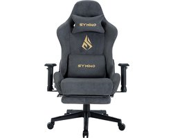 Hydrix® Gaming Stoel met Voetsteun - Gaming Chair - Grijs - Ergonomisch - Verstelbaar Lendenkussen - Hoofdsteunkussen - 56x47x126-135Cm