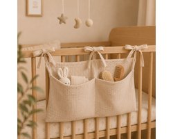 Hydrofiele Baby Boxopbergtas – Beige Boxzak Organiser voor Ledikant, Box & Peuterbed - 20 x 39 cm