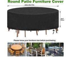 Hydrogarden Ronde tuintafelhoes, ronde terrasmeubelhoes, 420D Heavy Duty Oxford waterdichte ademende Oxford-stof tuinmeubelhoes, 230 x 100 cm (zwart)