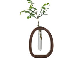 Hydroponische Vaas - Decoratieve Glazen Pot - Planten Presenteren - Met Houten Standaard - 9.5 x 7 x 4 cm