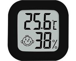 Hygrometer - Weerstation - Luchtvochtigheidsmeter - Thermometer Voor Binnen - Incl. Batterij en Plakstrip - Zwart