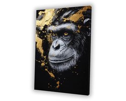 Hyperrealistisch apenportret met gouden accenten - Aap wanddecoratie - Wandkunst dier - Hyperrealisme - Klassiek schilderijen - Decoratie woonkamer - canvas 40x60 cm