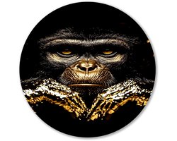 Hyperrealistisch gouden aap portret - Aap wanddecoratie rond - Wandpaneel goud - Hyperrealisme - Forex ronde decoratie - Scandinavische muurdecoratie - muurcirkel forex 40x40 cm