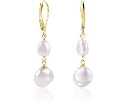 Hypoallergene hangende 14K gouden pareloorbellen voor dames met 925 gouden details - Large Parel