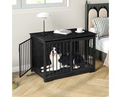 Hzuaneri 100cm Hondenbench, meubel, hondenbox, 2 deuren, modern hondenhok voor kleine, middelgrote, grote honden, bijzettafel, hondenhuis voor thuis, 60 x 100 x 68 cm