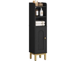 Hzuaneri Badkamer Opbergkast, Klein Hoek Vloer Kabinet met Deur en Planken, Smal Toilet Papier Kabinet, Badkamer Organisator met Verstelbare Plank, voor Kleine Ruimten, Zwart