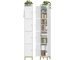 Hzuaneri Badkamerkast, hoge badkamerkast met 4 deuren, smalle badkamerkast, verstelbare planken, geschikt voor woonkamer, keuken, slaapkamer, 26 x 28 x 180 cm, wit