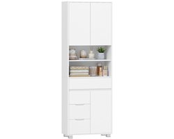 Hzuaneri Badkamerkast, hoge badkamerkast met verstelbare plank, commode met 4 laden en 3 kastdeuren, keukenkast, modern, voor woonkamer, badkamer, 30 x 60 x 190 cm, wit