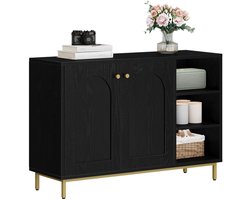 Hzuaneri Badkamerkast, Keukenkast met 2 deuren, Bijzetkast, Dressoir met open vak, Commode, Verstelbare plank, Badkamer, 35 x 100 x 75 cm, Zwart
