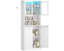 Hzuaneri Badkamerkast met ledverlichting, 4 deuren en 2 open vakken, 28 x 60 x 170 cm,Badkamerkast, ruimtebesparend, verstelbare planken, modern, voor woonkamer en kamer, wit
