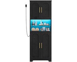 Hzuaneri Badkamerkast met ledverlichting, badkamerkast met 4 deuren,Hoge bijzetkast met verstelbare plank, open vakken, badkamer, woonkamer, 30 x 60 x 170 cm, zwart