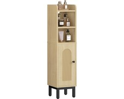 Hzuaneri badkamerkastje, smal badkamerkastje, verstelbare planken, ruimtebesparend, toiletkastje, voor kleine ruimtes, eenvoudige montage, 20 × 20 × 83 cm, licht eikenhout