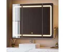 Hzuaneri badkamerspiegelkast met LED-verlichting en verstelbare planken, badkamerspiegelkast, 3 kleurtemperaturen, dimbaar, badkamerkast met spiegel, 16,5 x 100 x 75 cm, wit