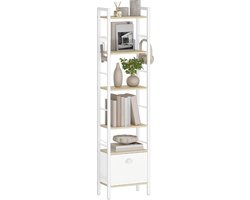 Hzuaneri Boekenkast, 6 planken met 1 stoffen, wit eiken, 173cm