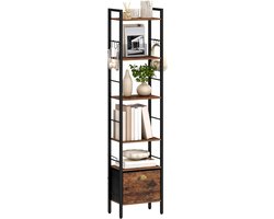 Hzuaneri Boekenkast, 6planken met 1 stoffen 173cm, vintage bruin-zwart