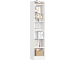 Hzuaneri Boekenkast, met verstelbare planken, 7 niveaus, 198cm, wit