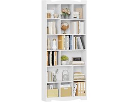 Hzuaneri Boekenkast, vrijstaande kast met 6 niveaus (wit), 182,5 cm