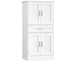 Hzuaneri Buffetkast, Keukenkast met Opbergsysteem met 4 Niveaus aan de Binnenzijde van de Deur, Dressoir met 4 Deuren en 1 Grote Lade, Moderne Stijl, voor Keuken of Woonkamer, 40 x 60 x 120 cm, Wit