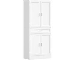 Hzuaneri Buffetkast met 6-traps deur-achterwandsysteem Keukenkast, dressoir met 4 deuren en 1 grote lade, keuken, woonkamer, 40 x 80 x 180 cm, wit