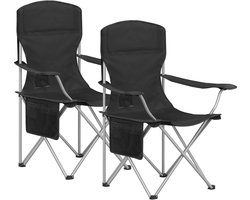 Hzuaneri - Campingstoel - Campingstoel Opvouwbaar - met Bekerhouder en Draagtas - Robuuste Constructie (tot 150 kg) - Opvouwbare Visstoel - Tuinstoel voor Buiten - Zwart