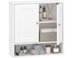 Hzuaneri Hangkast, badkamerkast, wandkast voor toilet en boven de wastafel, met 2 deuren, open ruimte en verstelbare planken, medicijnkast, wit met houtnerf