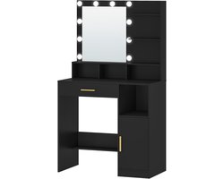 Hzuaneri Kaptafel met Spiegel en 10 Led Verlichting, Zwart