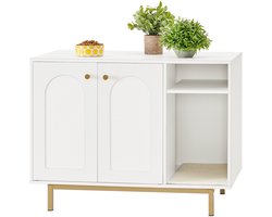 Hzuaneri kattenkast - Multifunctionele opbergruimte met deuren - Verborgen kattenbak met scheidingswanden - Wit en goud - 50 x 80 x 61cm，01503GCLB