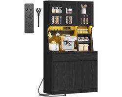 Hzuaneri Keukenkast, Stekkerdoos en Led-Lichtstrip, Zwart,Huishoudelijke Kast, Buffetmeubel, Werkblad en 2 Laden, Verstelbare Planken, 40 x 100 x 180 cm