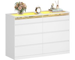 Hzuaneri ladekast met ledverlichting, 8 laden, 40 x 120 x 80 cm, wit, moderne bijzettafel, multifunctioneel opbergmeubel voor slaapkamer, woonkamer en hal.