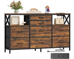 Hzuaneri Ladekast, Opbergkast Van Stof Met 8 Lades, Inclusief USB-Aansluiting En Open Vak, Multifunctionele Opbergoplossing Voor Woon- En Slaapkamer, 30 x 140 x 86 cm, Vintage