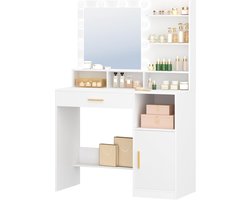 Hzuaneri Make-tafel met spiegel en 10 LED-lampen, make-upcommode