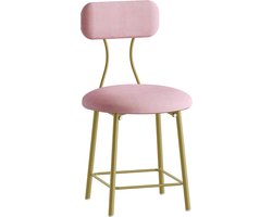 Hzuaneri Make-upstoel, kaptafel kruk, woonkamer voetenkruk, roze, Slaapkamer zitkruk, kruk met metalen poten, gevoerde make-upkruk, barkruk met rugleuning