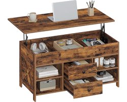Hzuaneri Salontafel, In hoogte verstelbare salontafel, 2 lades en verborgen opbergruimte met opklapbaar blad, 50 x 100 x 47,3 cm, geschikt voor woonkamer, eetkamer, vintage bruin-zwart, 50 x 100 x 45-61,3 cm salontafel met 2 laden, 4 vakken