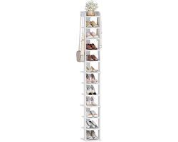 Hzuaneri Schoenenrek, verticaal, 12 niveaus, schoenenrek, wit, Schoenenrek van hout, ruimtebesparend, voor ingang, woonkamer, slaapkamer
