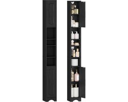 Hzuaneri Smalle Badkamerkast, Zwart Opbergmeubel, met Open Vakken en 2 Deuren, Verstelbare Planken, voor Badkamer, Woonkamer, Slaapkamer, 30 x 30 x 180 cm