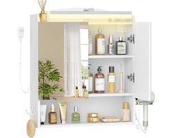 Hzuaneri Spiegelkast met verlichting, hangkast, spiegelkast voor badkamer met opbergruimte, badkamerkast met spiegel, dimbare ledlampen 60 x 68,5 x 16,5 cm (b x h x d) cm, wit