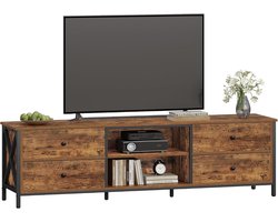 Hzuaneri TV-kast met 4 laden, 40 x 178 x 50, tv-kast, TV-standaard voor tv's onder 80 inch, met 2 open vakken, voor woonkamer, slaapkamer, vintage bruin-zwart