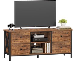 Hzuaneri TV-meubel met 4 lades TV-tafel voor tv's tot 120 cm, met 2 open tv-meubels, 40 x 120 x 50 cm, voor woonkamer, slaapkamer, eetkamer, rustiek bruin