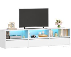 Hzuaneri tv-meubel met RGB ledverlichting, 180 cm lang, wit, voor tv's tot 80 inch, laag meubel met 3 lades en 3 open vakken voor woonkamer en slaapkamer,180 × 40 × 50 cm