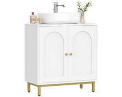Hzuaneri Wastafel Kabinet voor Badkamer Met 2 Deuren, Verstelbare Legplank, Veel Opbergruimte, Vrijstaand, Landelijke Stijl 30 x 60 x 63 cm, Wit