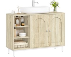 Hzuaneri Wastafelmeubel, Badkamermeubel, Onderkast, Extra Lang, met Open Vakken en 2 Deuren, Verstelbare Plank, Vrijstaand, Voor Badkamer, Licht eiken 30 x 90 x 63 cm