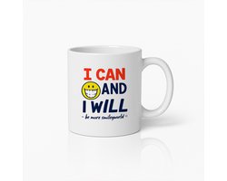 I Can and I Will Koffiemok 330ml – Motiverende Quote Beker met Smiley Design – Inspirerend Cadeau voor Werk, Studie & Dagelijkse Positiviteit