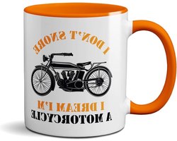 I Don't Snore I Dream I'm A Motorcycle Funny Mug - Novelty Gift Dad Christmas Birthday - Boyfriend Father's Day Husband (Orange Handle)