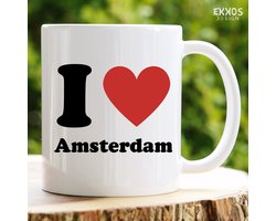 I love Amsterdam | Mok met tekst | Grappige mok | Verjaardag cadeau | Cadeau voor man | Cadeau voor vrouw | Cadeau voor haar | Cadeau voor hem | Grappige cadeau | Thee glazen | Valentijn cadeautjes | Koffiekopjes