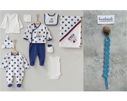 I love mum&dad - Baby 10-delige newborn kledingset met handgemaakte speenkoord - Jongens - Newborn kleding set - Newborn set - Babykleding - Babyshower cadeau - Kraamcadeau