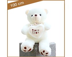 I Love You Valentijn Knuffelbeer (100 cm) - Voor Valentijn aan je geliefde geven - Valentijnsgeschenk - 1 meter Valentijn knuffelbeer met kussen tussen de poten