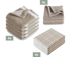I2T Keukenset - 4x Keukendoek + 4x Theedoek + 4x vaatdoek - Zand