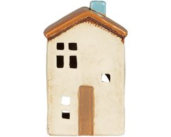 Ib Laursen - Keramieken huisje - Brighton - waxinelichthouder - wit met bruine deur
